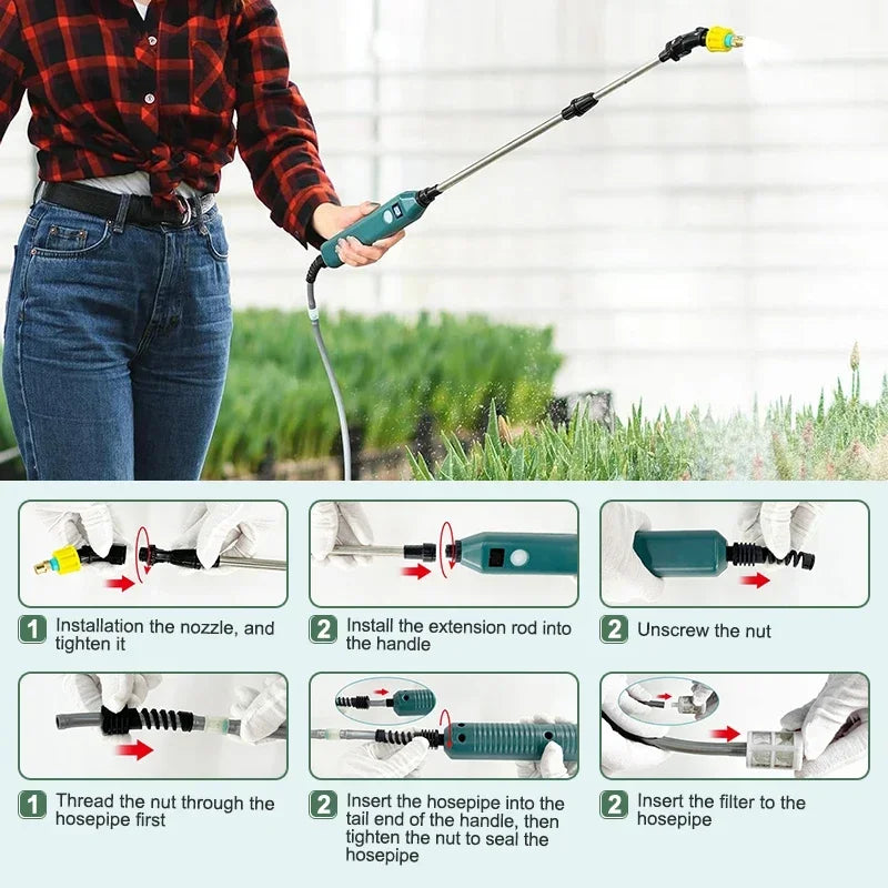 2400mAh Electric Garden Sprayer, High Pressure Portable Gardening Tool with 3 Mist Nozzles for Plant Watering Irrigation