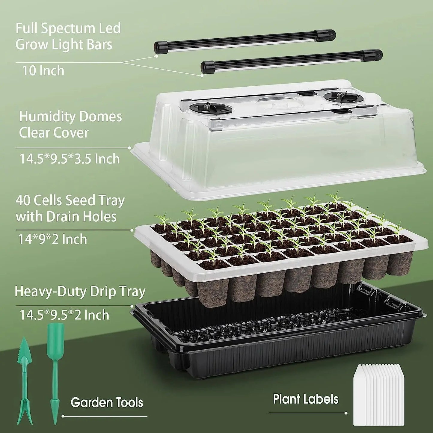 1 Set, Seed Starter Trays With 2 Long Strip Grow Lights, 40 Cells Seed Starter Kit With Humidity Dome, Seedling Starter Trays Fo